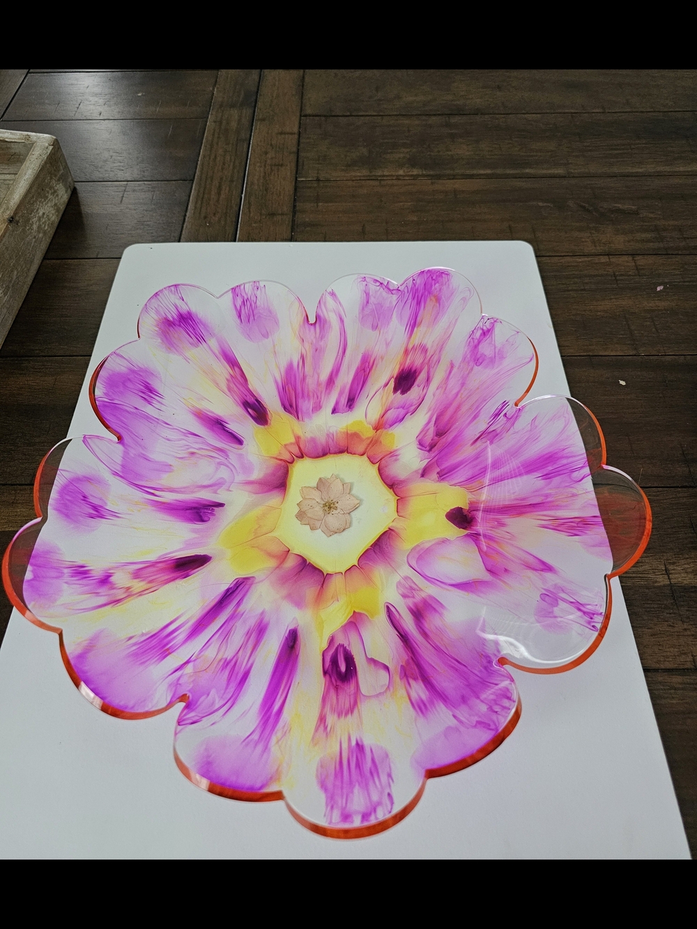 Floral Resin Art Decorative Bowl in Pink, Yellow, and White